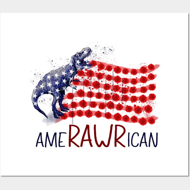 Amerawrican T-rex American Flag July 4th Wall Art by ValentinkapngTee